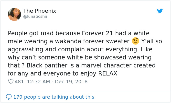 One Man Perfectly Shut Down People Who Called Forever 21 Racist Over White Model In A Wakanda Sweater One Man Perfectly Shut Down People Who Called Forever 21 Racist Over White Model In A Wakanda Sweater
