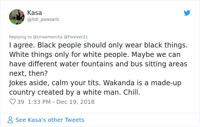 One Man Perfectly Shut Down People Who Called Forever 21 Racist Over White Model In A Wakanda Sweater One Man Perfectly Shut Down People Who Called Forever 21 Racist Over White Model In A Wakanda Sweater