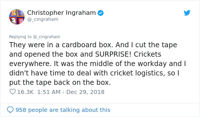 Man Accidentally Unleashes 250 Crickets In His House And People Are In Tears With Laughter Man Accidentally Unleashes 250 Crickets In His House And People Are In Tears With Laughter