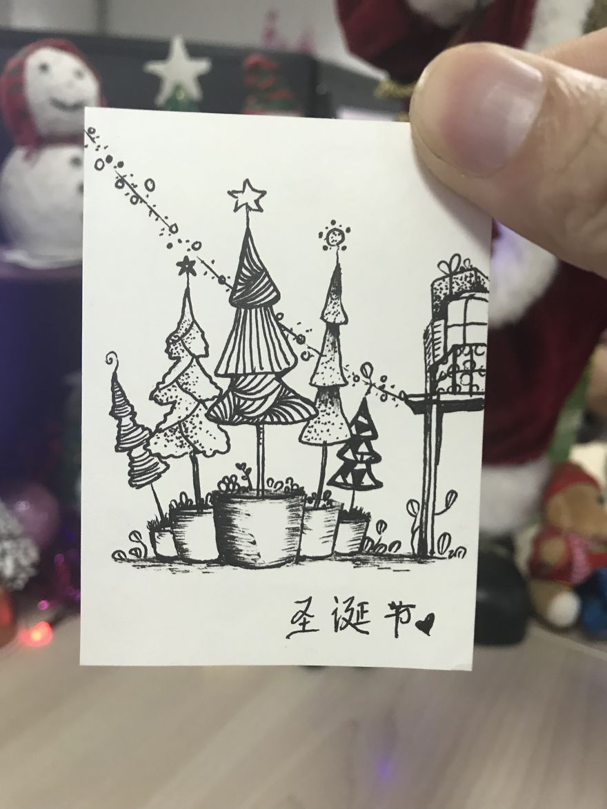 I Drew 24 Pictures Of Christmas Tree In Small Paper Notes In My Coffee Time. These Chrismas Trees Can Be Become True By Your Hands.