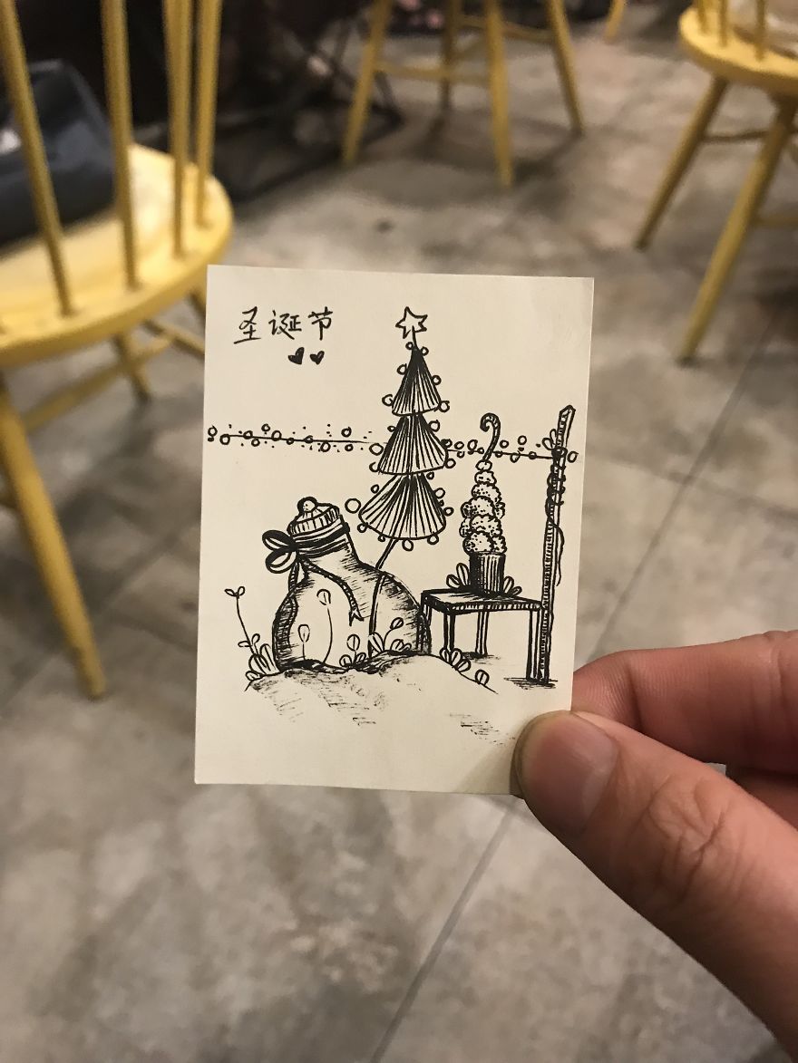 I Drew 24 Pictures Of Christmas Tree In Small Paper Notes In My Coffee Time. These Chrismas Trees Can Be Become True By Your Hands.