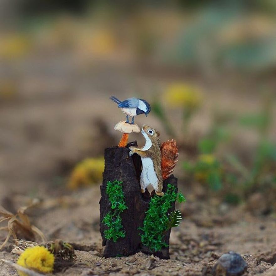 Black-Capped Cickadee With A Friend, The Red Squirrel