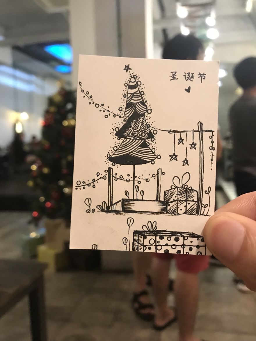 I Drew 24 Pictures Of Christmas Tree In Small Paper Notes In My Coffee Time. These Chrismas Trees Can Be Become True By Your Hands.