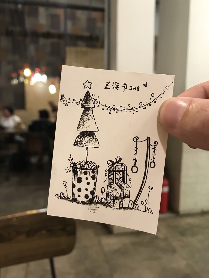 I Drew 24 Pictures Of Christmas Tree In Small Paper Notes In My Coffee Time. These Chrismas Trees Can Be Become True By Your Hands.