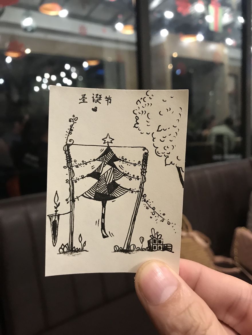 I Drew 24 Pictures Of Christmas Tree In Small Paper Notes In My Coffee Time. These Chrismas Trees Can Be Become True By Your Hands.