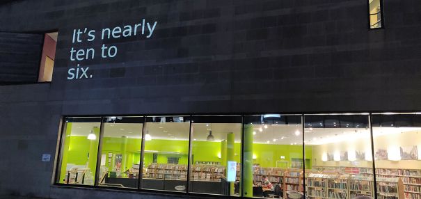 This Library Has The Approximate Time In Words Projected Onto It