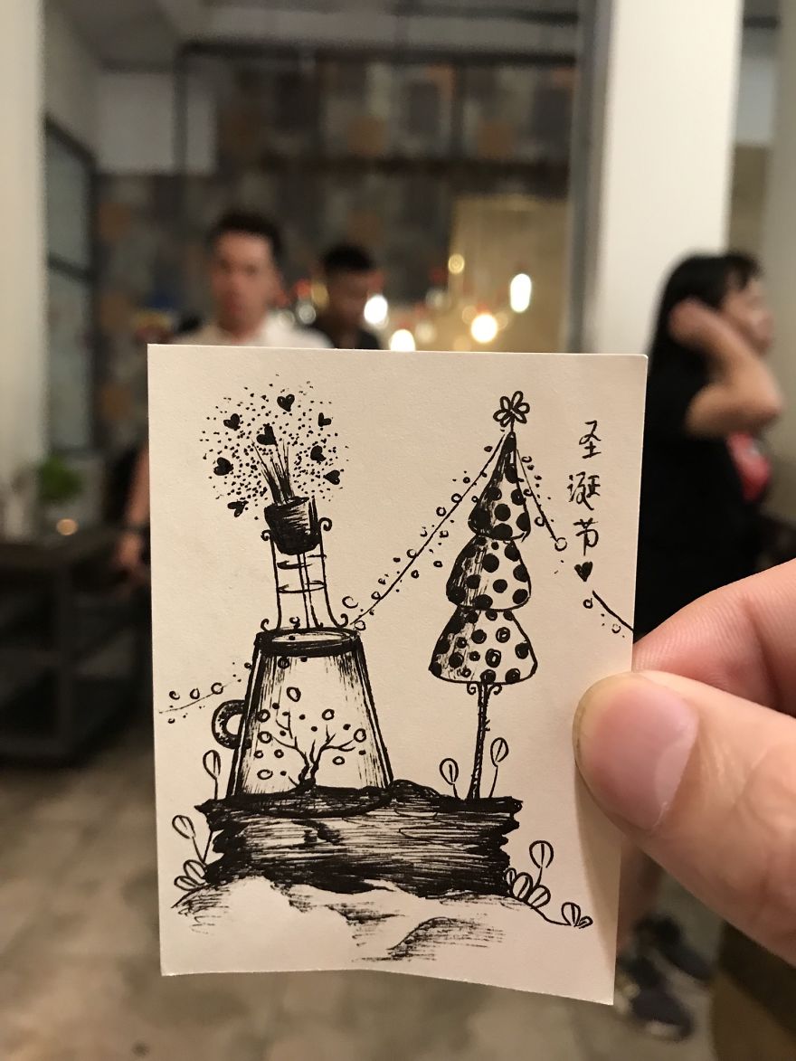 I Drew 24 Pictures Of Christmas Tree In Small Paper Notes In My Coffee Time. These Chrismas Trees Can Be Become True By Your Hands.