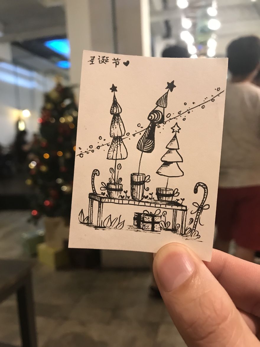 I Drew 24 Pictures Of Christmas Tree In Small Paper Notes In My Coffee Time. These Chrismas Trees Can Be Become True By Your Hands.