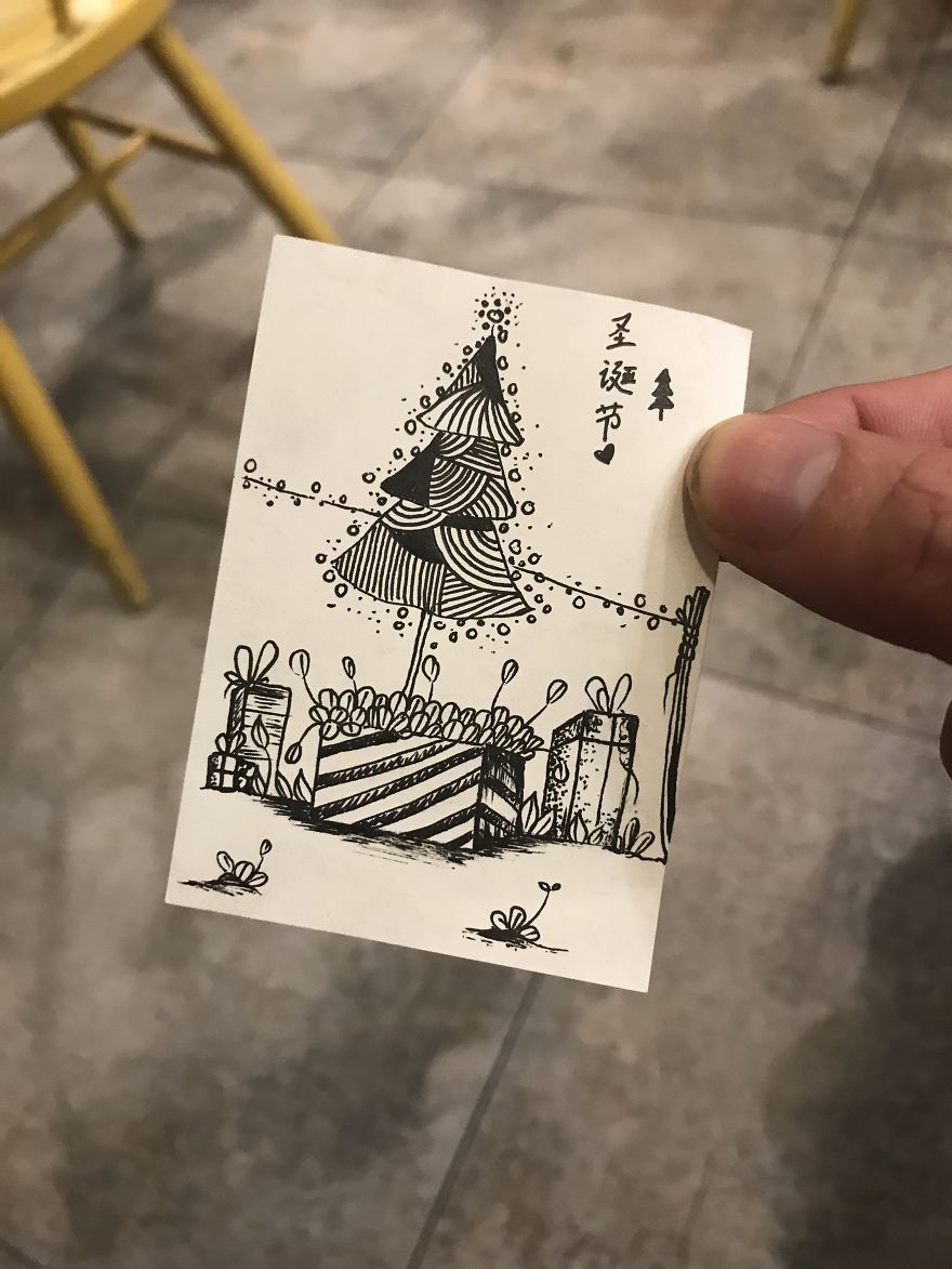 I Drew 24 Pictures Of Christmas Tree In Small Paper Notes In My Coffee Time. These Chrismas Trees Can Be Become True By Your Hands.