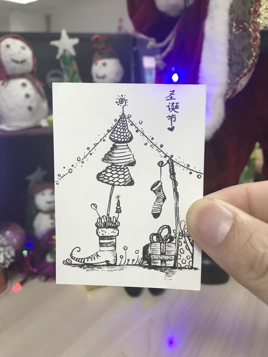 I Drew 24 Pictures Of Christmas Tree In Small Paper Notes In My Coffee Time. These Chrismas Trees Can Be Become True By Your Hands.