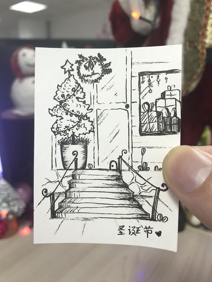 I Drew 24 Pictures Of Christmas Tree In Small Paper Notes In My Coffee Time. These Chrismas Trees Can Be Become True By Your Hands.