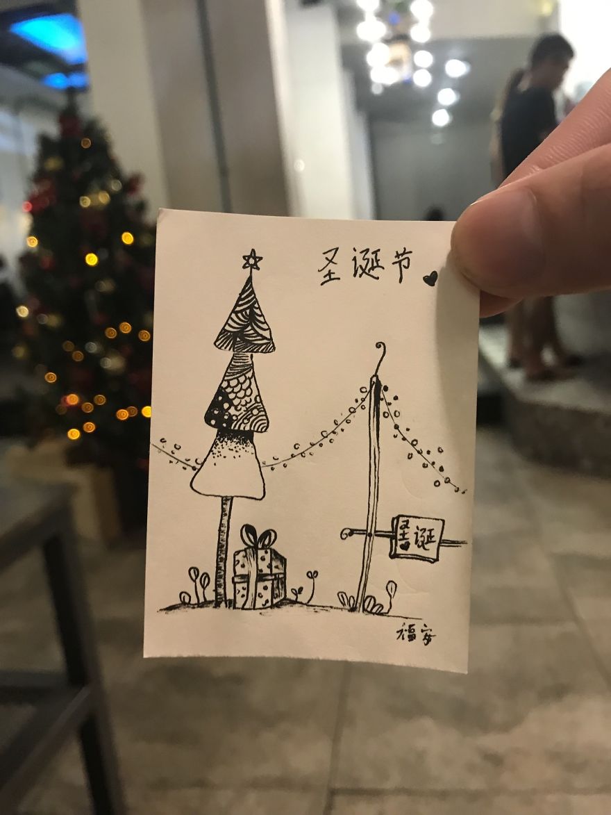 I Drew 24 Pictures Of Christmas Tree In Small Paper Notes In My Coffee Time. These Chrismas Trees Can Be Become True By Your Hands.