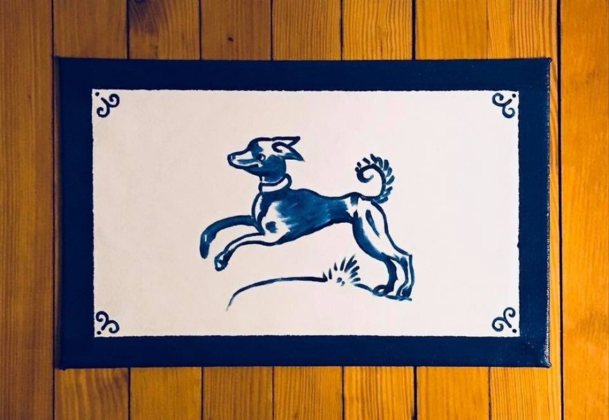 18th Century Delft Tile Puppy