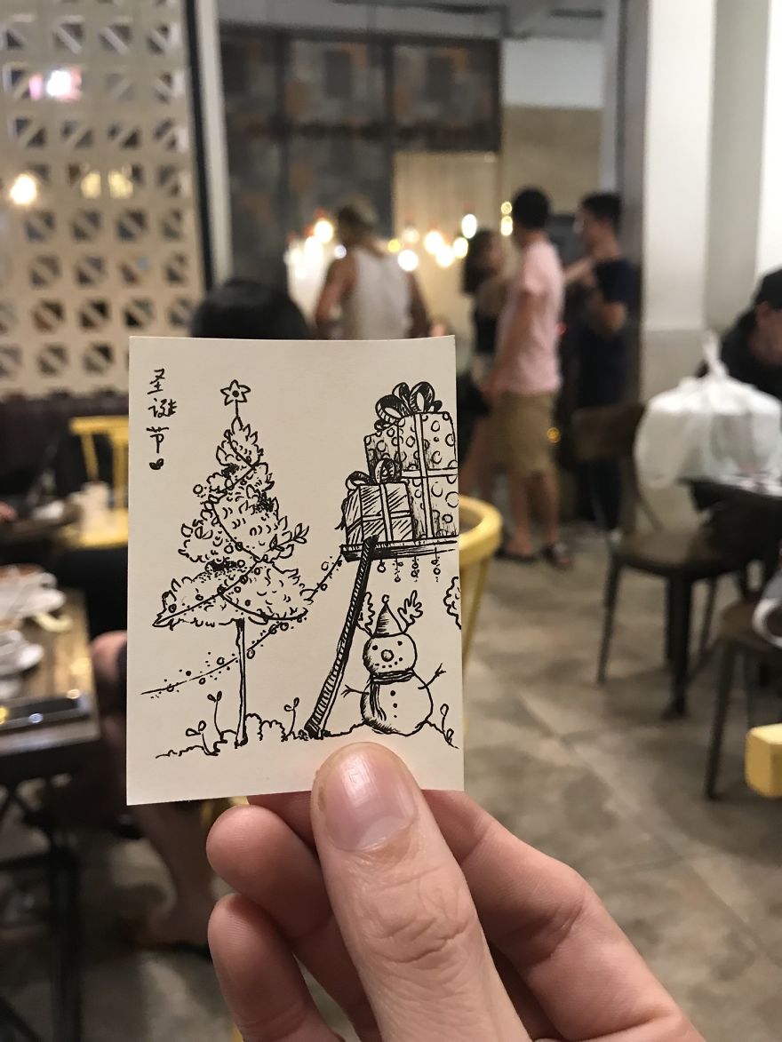 I Drew 24 Pictures Of Christmas Tree In Small Paper Notes In My Coffee Time. These Chrismas Trees Can Be Become True By Your Hands.