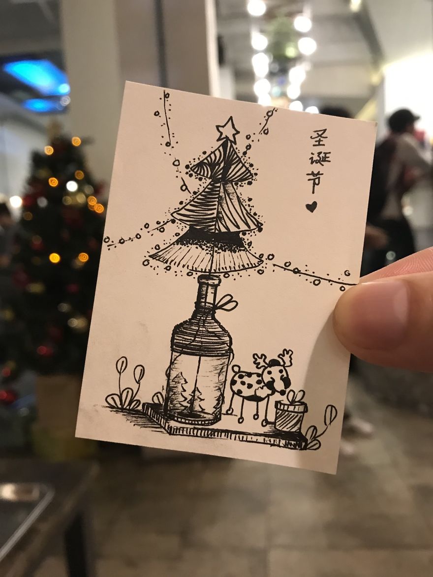 I Drew 24 Pictures Of Christmas Tree In Small Paper Notes In My Coffee Time. These Chrismas Trees Can Be Become True By Your Hands.