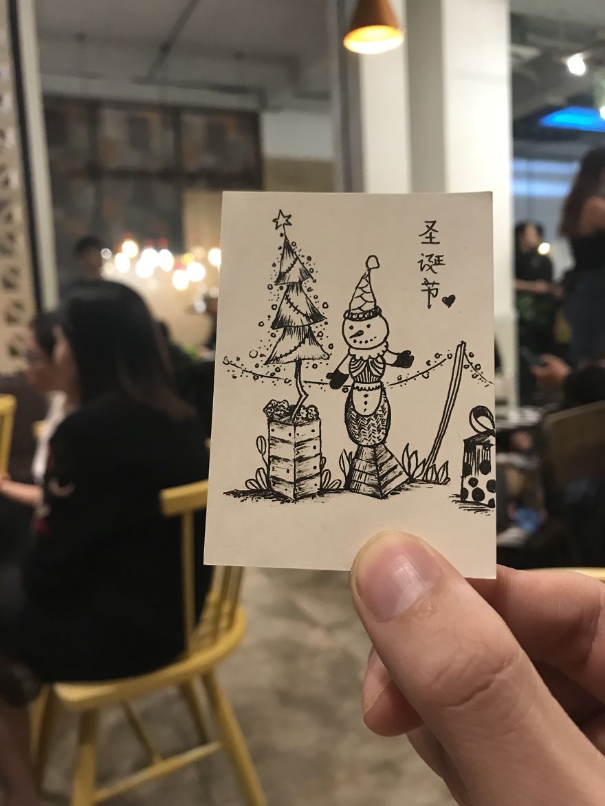 I Drew 24 Pictures Of Christmas Tree In Small Paper Notes In My Coffee Time. These Chrismas Trees Can Be Become True By Your Hands.