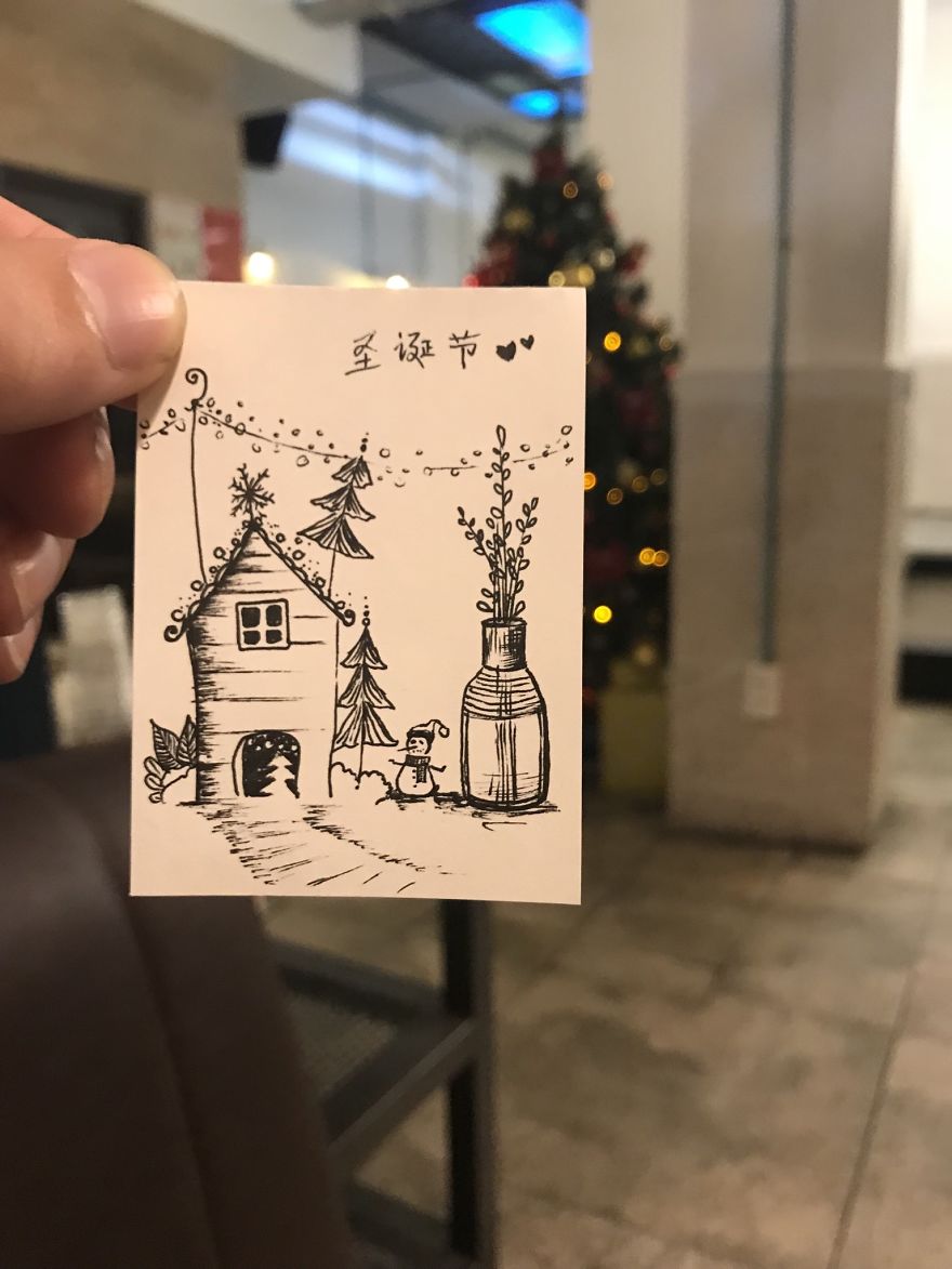 I Drew 24 Pictures Of Christmas Tree In Small Paper Notes In My Coffee Time. These Chrismas Trees Can Be Become True By Your Hands.