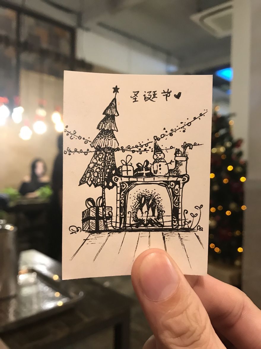I Drew 24 Pictures Of Christmas Tree In Small Paper Notes In My Coffee Time. These Chrismas Trees Can Be Become True By Your Hands.