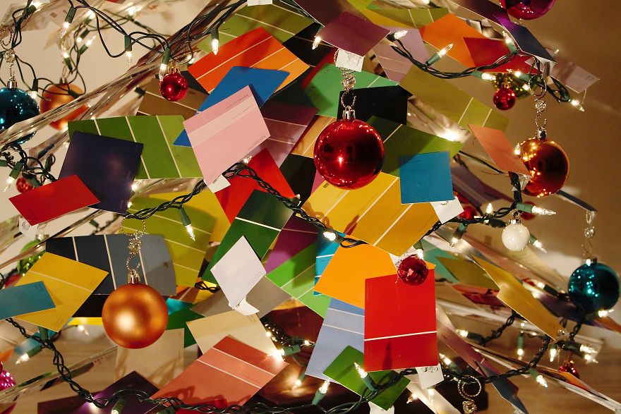 We Made An Unconventional Christmas Tree From A Stack Of Paint Samples And Some Old Blinds We Made An Unconventional Christmas Tree From A Stack Of Paint Samples And Some Old Blinds