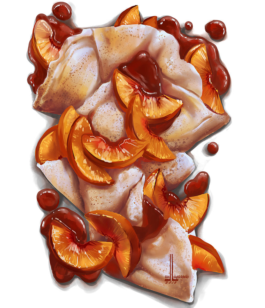 Peach And Syrup Pancakes