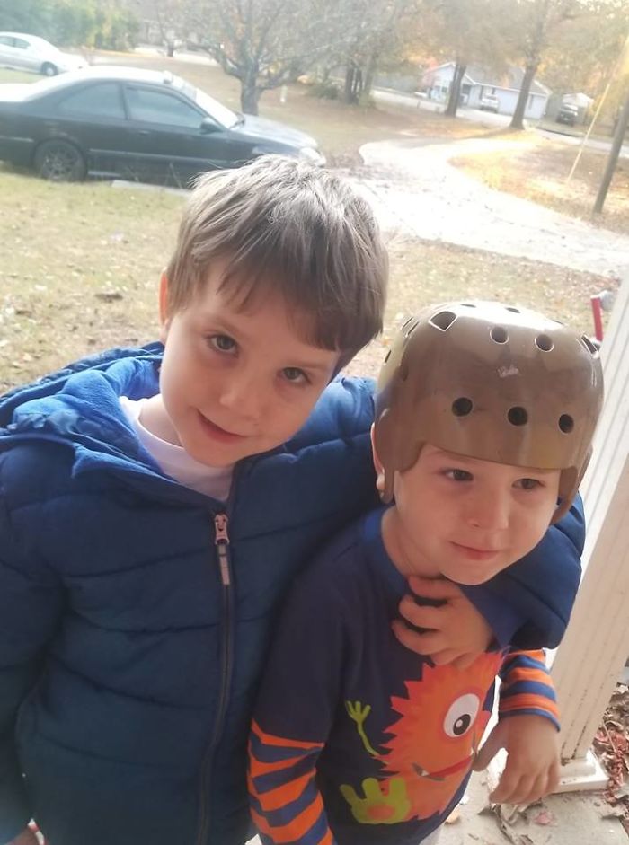 My Big Boy Wears A Helmet But His Is For Seizures.