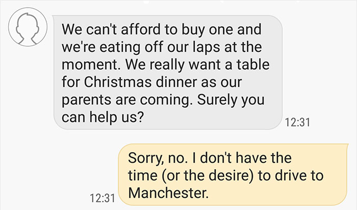 Guy Gets Accused Of Ruining Christmas After Not Delivering A Free Table To A Client 180 Miles Away Guy Gets Accused Of Ruining Christmas After Not Delivering A Free Table To A Client 180 Miles Away