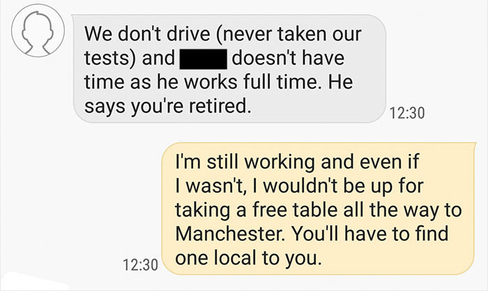 Guy Gets Accused Of Ruining Christmas After Not Delivering A Free Table To A Client 180 Miles Away