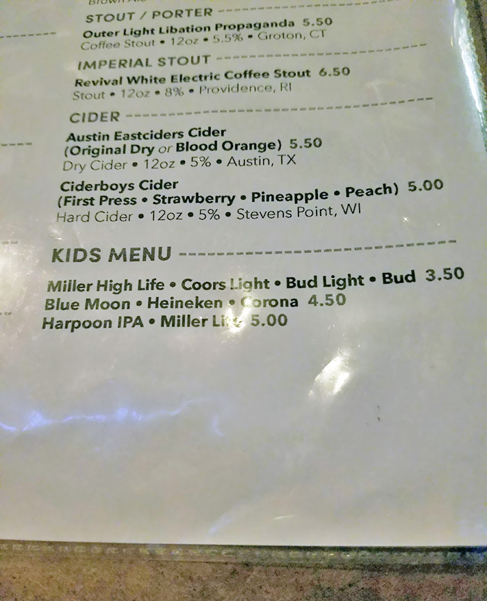 My Local Dive Bar Has A Kids Menu