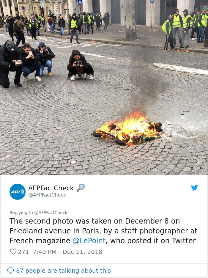 Someone Shows How Paris Protest Fire 'Actually Looked', Gets Shut Down With Facts