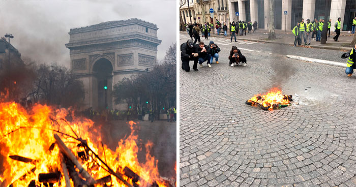 Muestran el «aspecto real» de las fogatas en las protestas de París, pero los hechos hablan por sí mismos