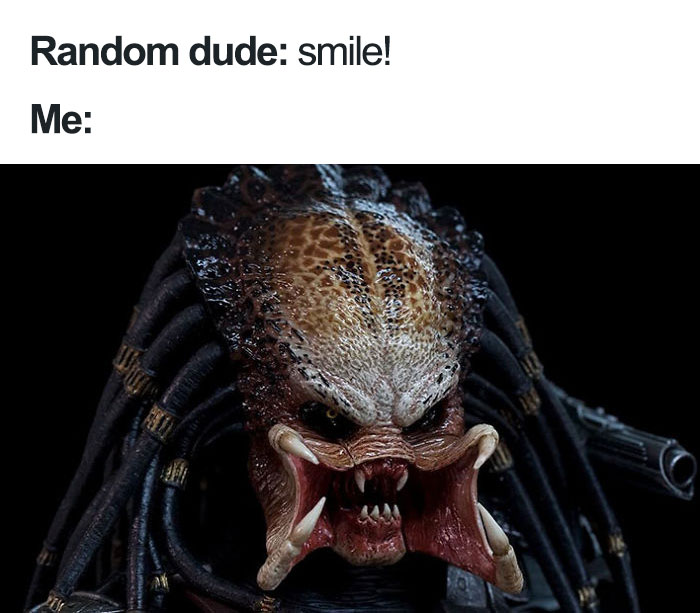 Predator meme humorously highlighting a feminist issue about smiling on command.