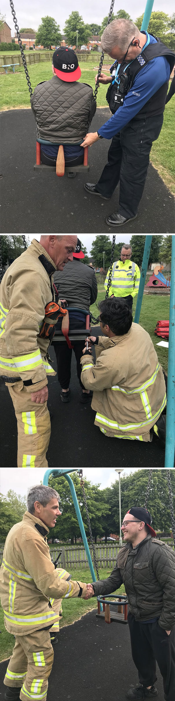 Young Male Trapped In Swing. No Injuries, No Damage To Swing But A Very Grateful & Embarrassed Male!