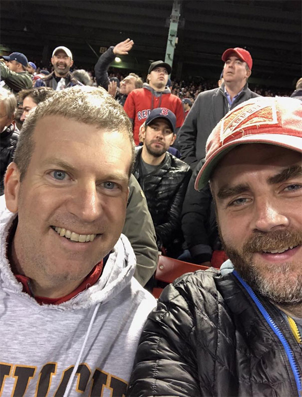 Jim Staring Directly Into The Camera IRL At The Sox Game Last Night