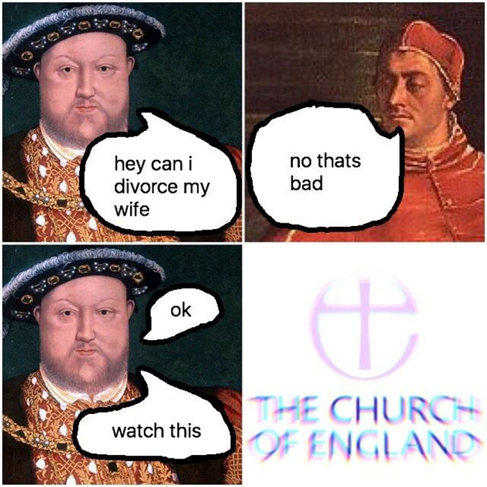 Christian meme featuring a historical figure discussing divorce and the Church of England.