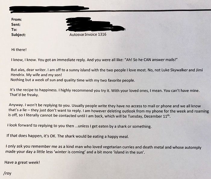 Guy Emails A Coworker Who’s On Vacation, Gets A Hilarious Auto-Response Guy Emails A Coworker Who’s On Vacation, Gets A Hilarious Auto-Response