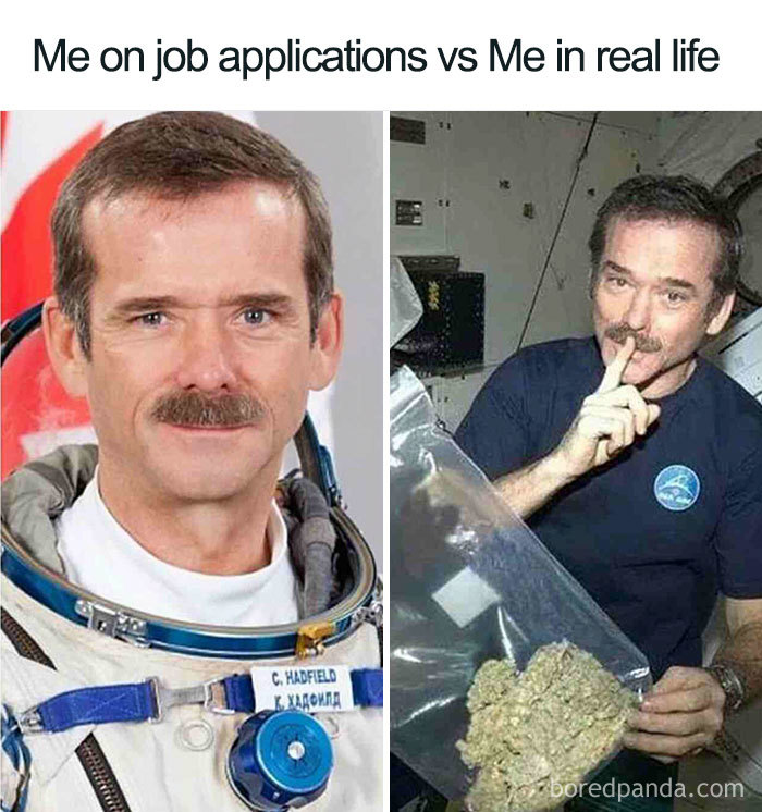 Astronaut meme comparing job applications to real life with humor.