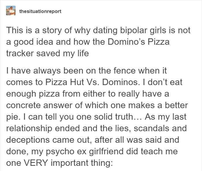 Guy Shares The Story Of How Domino's Pizza Tracker Saved Him From His Violent Ex-Girlfriend Guy Shares The Story Of How Domino's Pizza Tracker Saved Him From His Violent Ex-Girlfriend