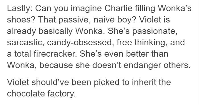 Tumblr User Explains Why Violet Should Have Won In "Willy Wonka & The Chocolate Factory"
