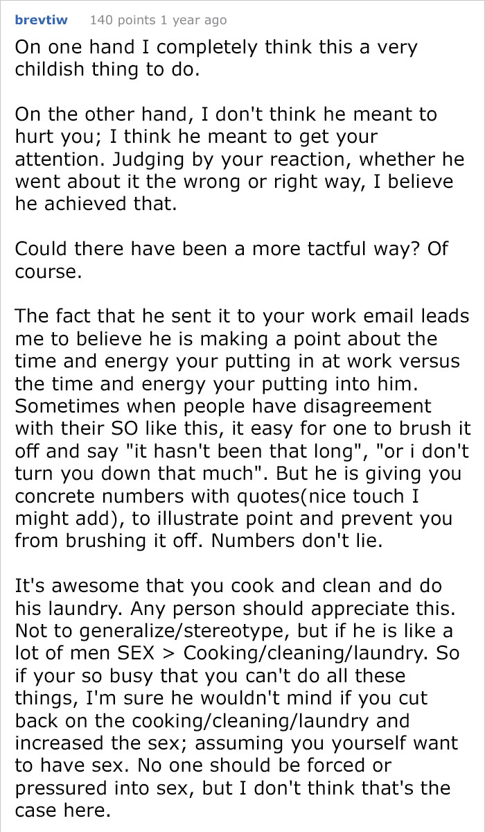 Husband Writes Down Every Time His Wife Refused Him Sex, Sends Her An Email After She Leaves For A Work Trip