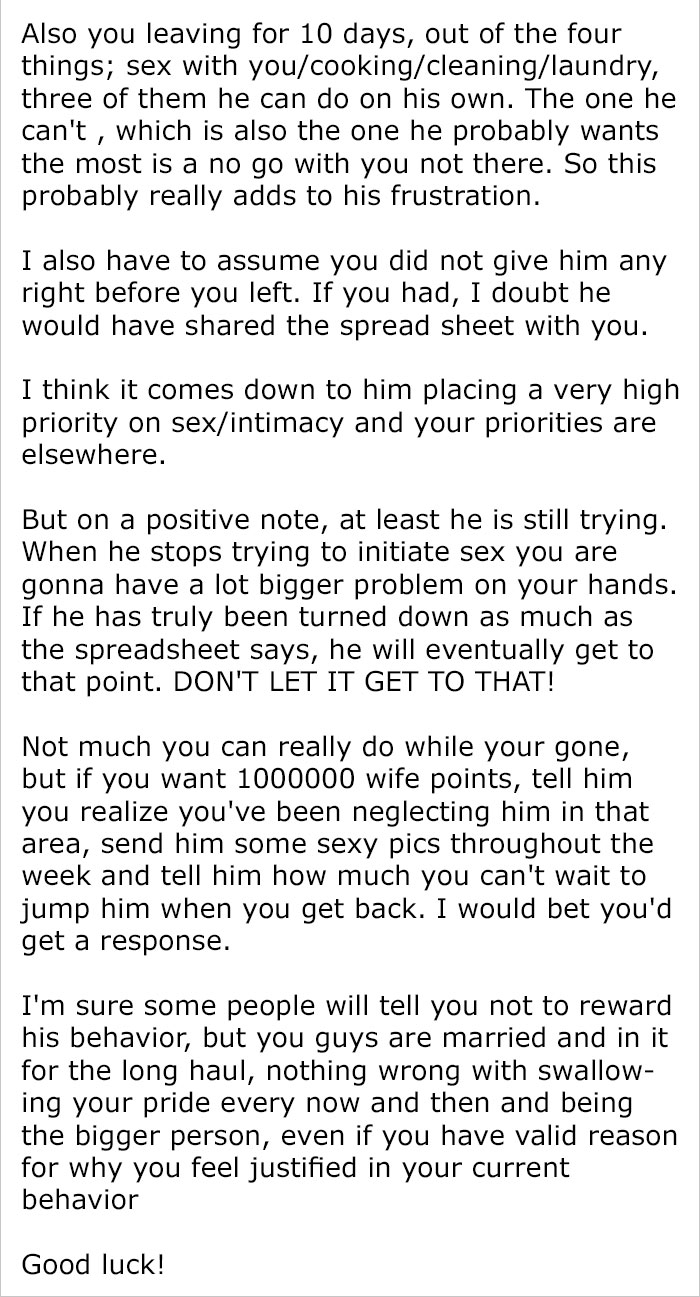 Husband Writes Down Every Time His Wife Refused Him Sex, Sends Her An Email After She Leaves For A Work Trip