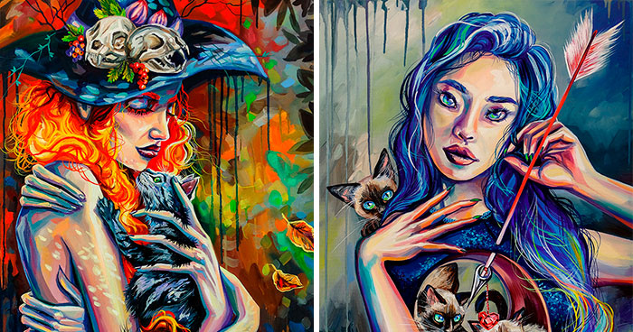 I Portrayed Zodiac Signs As Witches With Their Cats (12 pics)