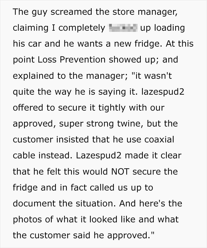 Angry Customer Demands To Tie Up His Fridge With T.V Cable, Sears Employee Lets Physics Teach Him A Lesson Angry Customer Demands To Tie Up His Fridge With T.V Cable, Sears Employee Lets Physics Teach Him A Lesson