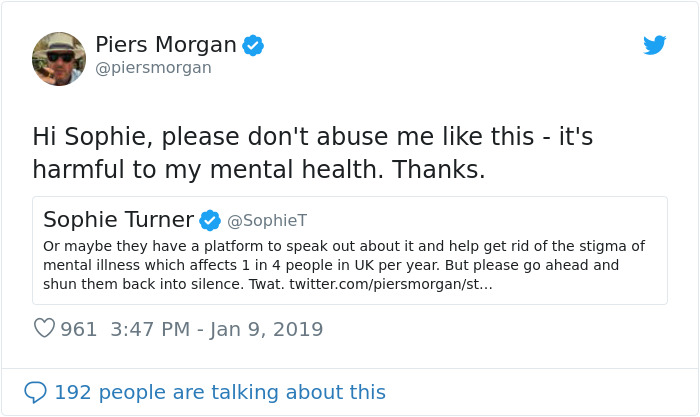 Piers Morgan Blames Celebrities For Making Mental Health Issues ‘Fashionable’, Sophie Turner Teaches Him A Stark Lesson Piers Morgan Blames Celebrities For Making Mental Health Issues ‘Fashionable’, Sophie Turner Teaches Him A Stark Lesson
