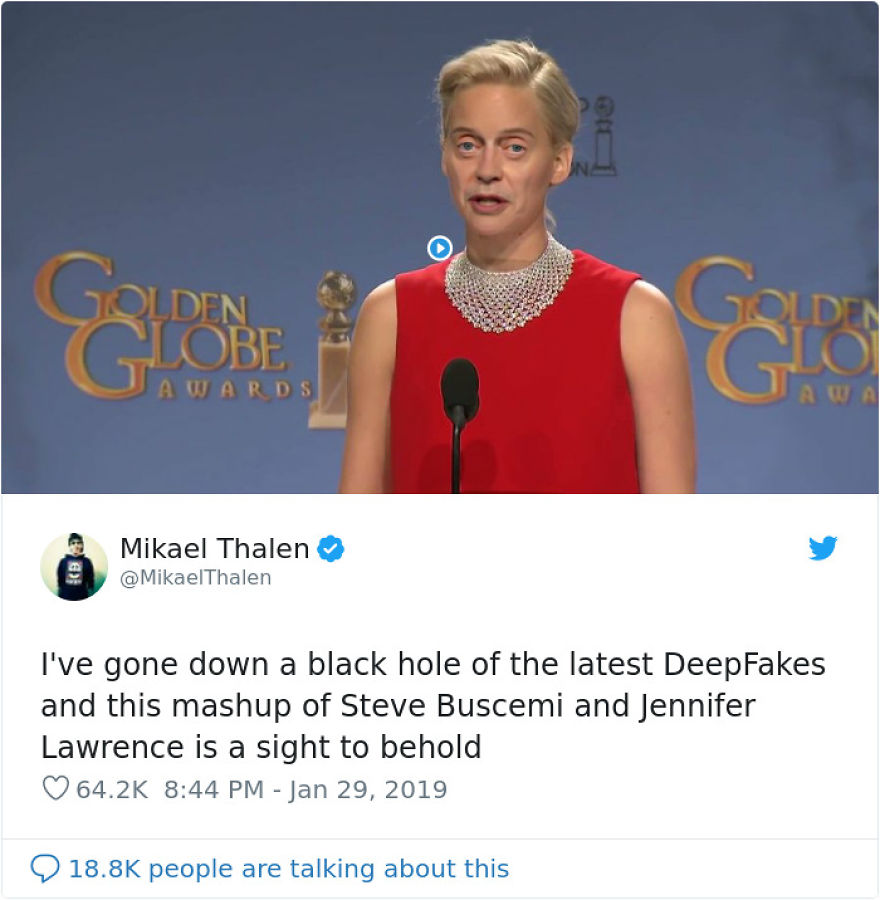 Jennifer Lawrence Gets Interviewed While Wearing Steve Buscemi’s Face In A Hilarious DeepFake Video Jennifer Lawrence Gets Interviewed While Wearing Steve Buscemi’s Face In A Hilarious DeepFake Video