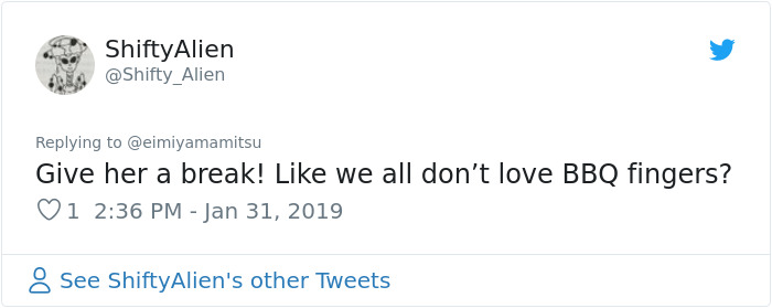 Tweet humorously commenting on Ariana Grande's Japanese BBQ tattoo incident.