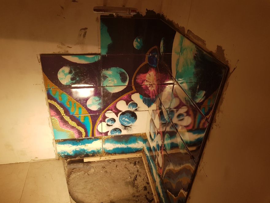 I Created A “Galaxy Shower” By Painting My Plain Bathroom Tiles I Created A “Galaxy Shower” By Painting My Plain Bathroom Tiles