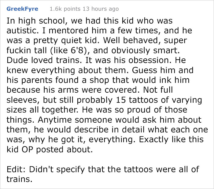 Text describing an autistic man's journey to getting his dream tattoo despite initial shop refusals. Text describing an autistic man's journey to getting his dream tattoo despite initial shop refusals.