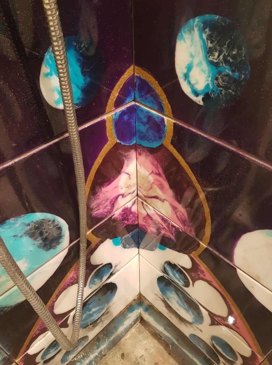I Created A “Galaxy Shower” By Painting My Plain Bathroom Tiles I Created A “Galaxy Shower” By Painting My Plain Bathroom Tiles