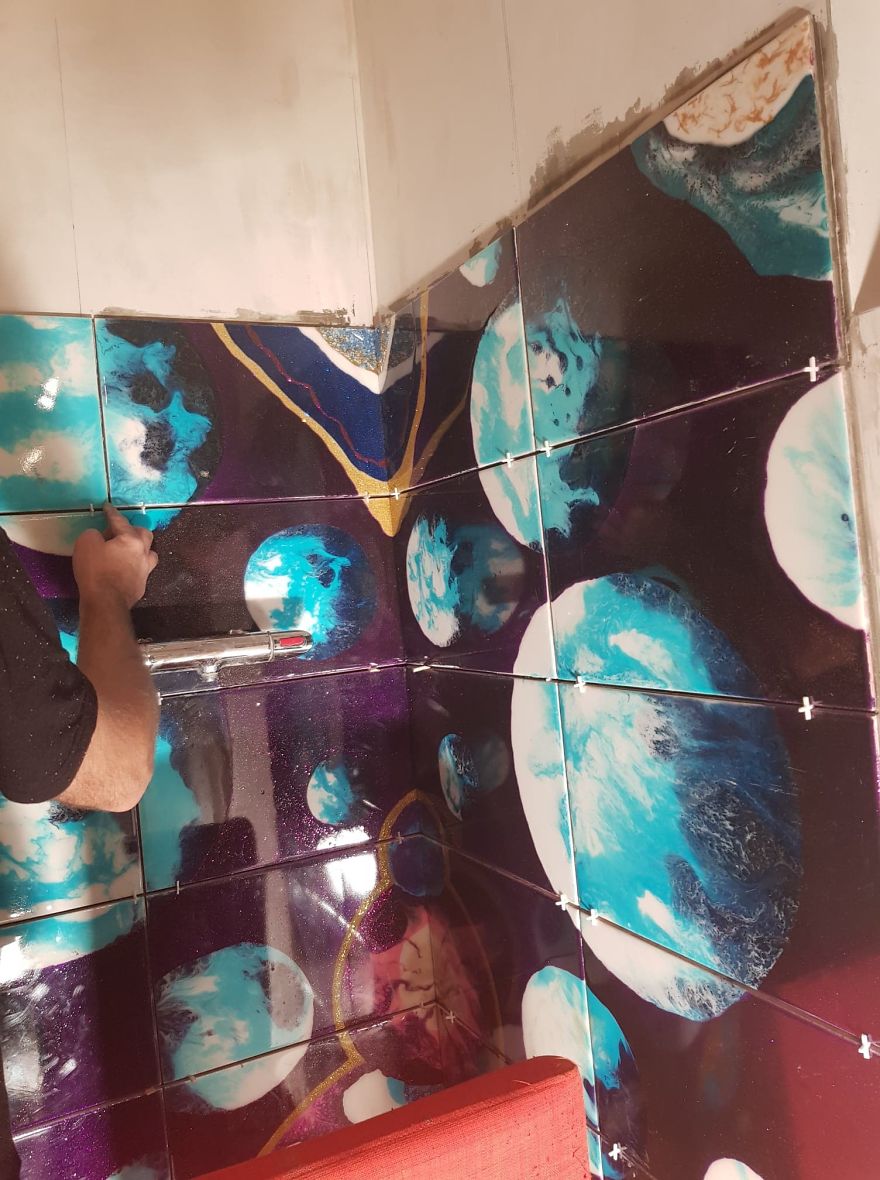 I Created A “Galaxy Shower” By Painting My Plain Bathroom Tiles I Created A “Galaxy Shower” By Painting My Plain Bathroom Tiles