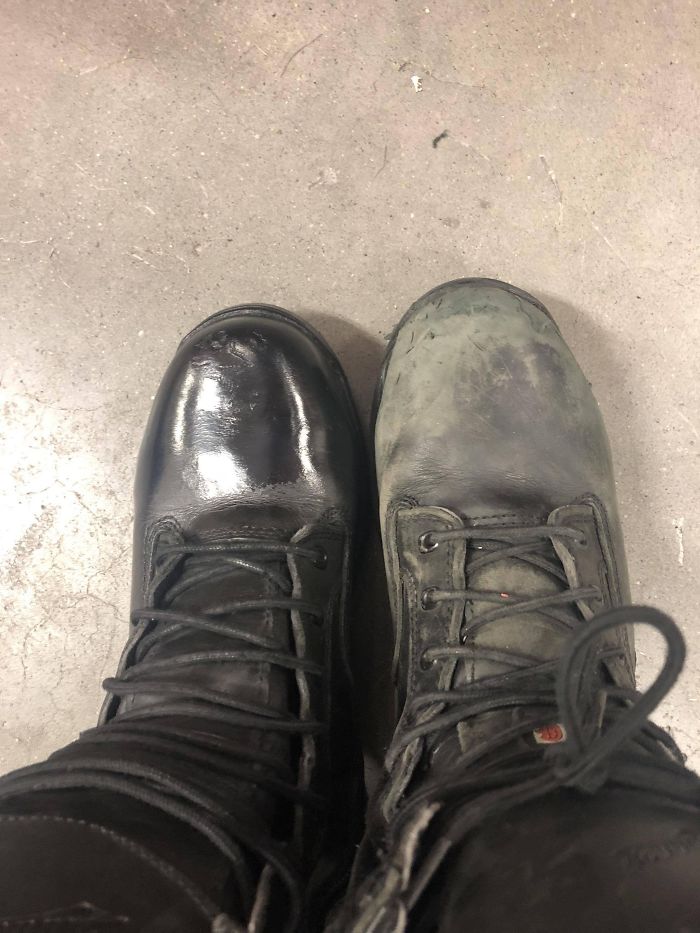 I Put A Couple Layers Of Boot Polish On One Of My Coworker's Boots Every Day He Was On Vacation... One Of His Boots